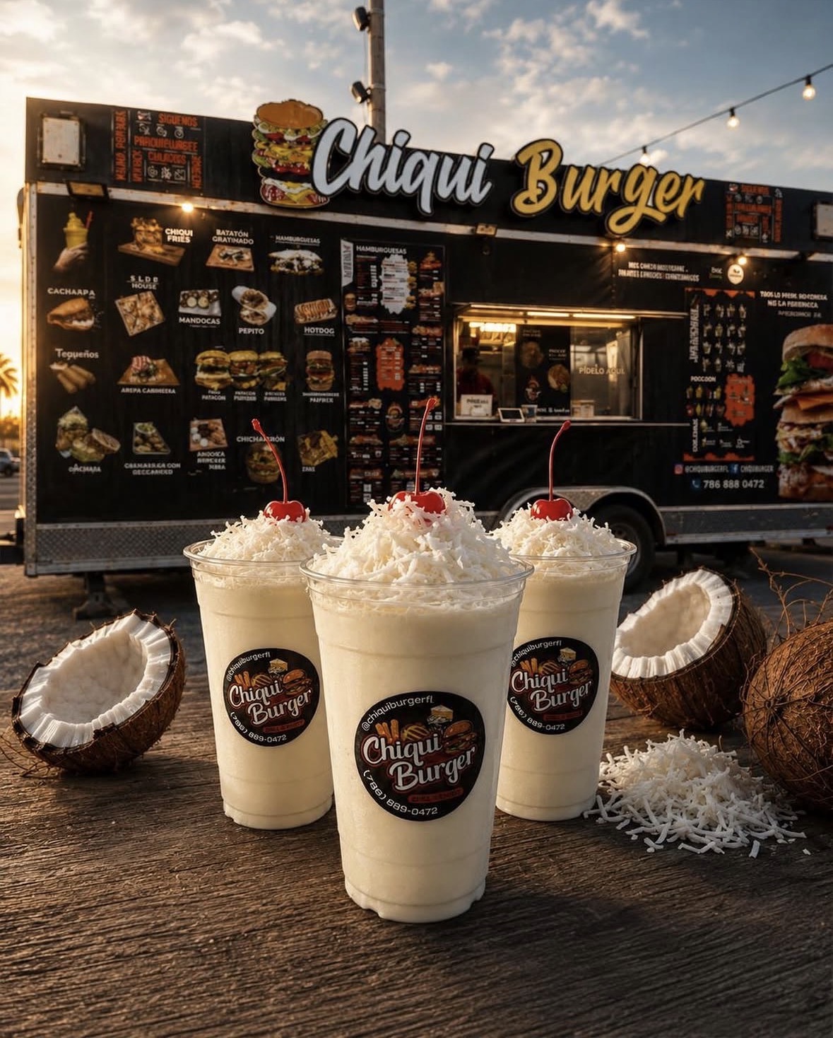 Coconut super milkshakes topped with cherries